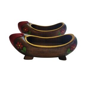 1 Pair Hand Painted Wood Carved Japanese Shoes Decoration